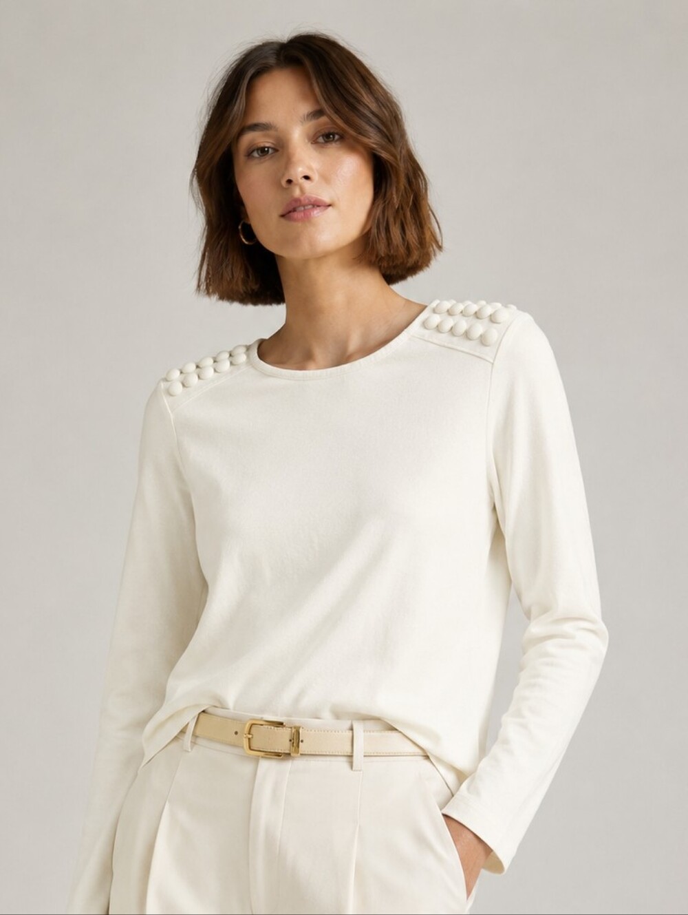 Banana Republic White long sleeve top studs on shoulder